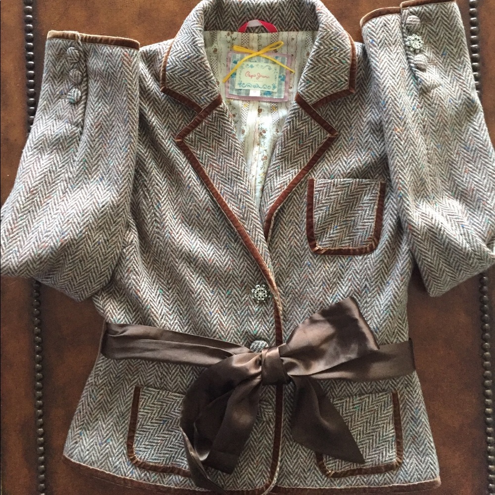 Pepe Jeans Brown Herringbone Blazer